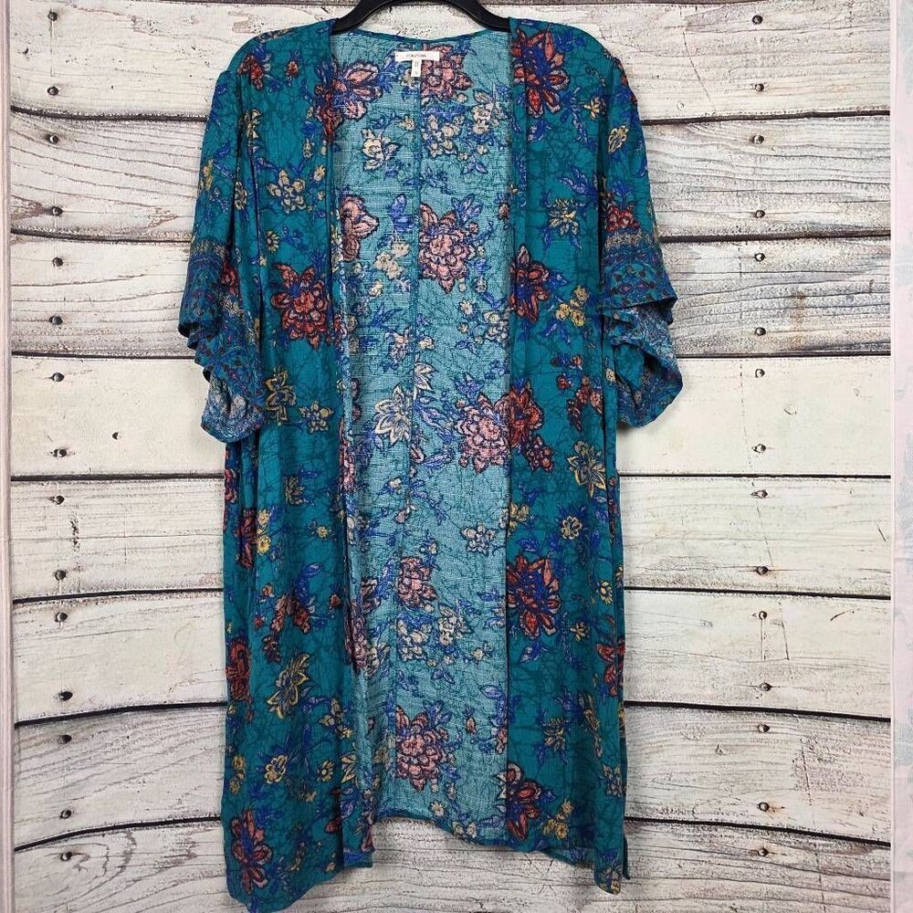 Maurices Floral Kimono Cardigan Teal Boho Small